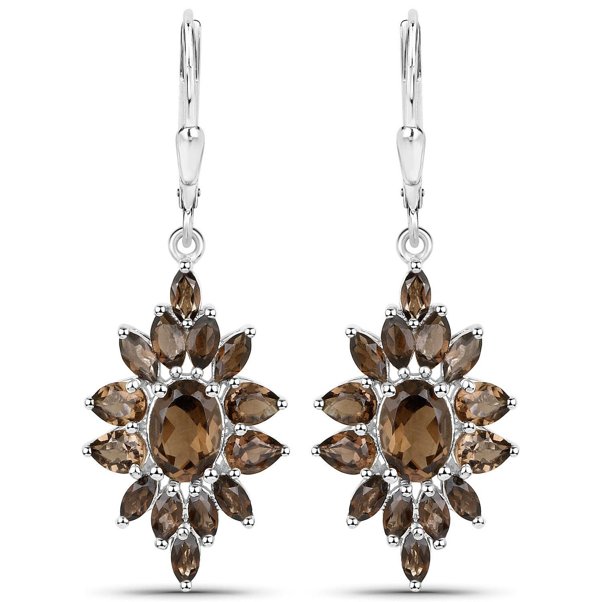 16.36 Carat Genuine Smoky Quartz .925 Sterling Silver 3 Piece Jewelry Set (Ring, Earrings, and Pendant w/ Chain)
