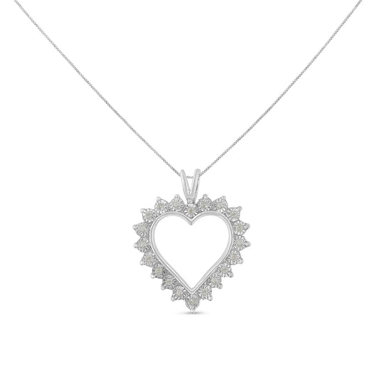 Collar con colgante de corazón abierto de plata de ley .925, con diamante engastado tipo milagro de 0,25 Cttw y cadena de 45,7 cm (color I-J, claridad I3)