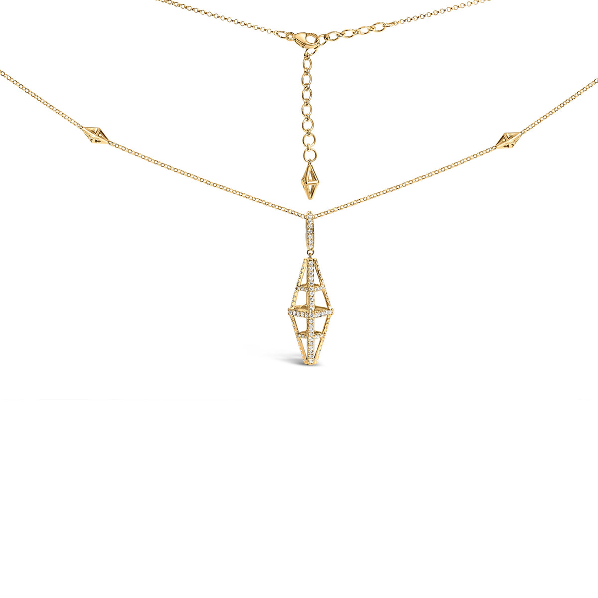 Collar con colgante de oro amarillo de 14K con doble pirámide geométrica y diamantes de 1,0 Cttw (color G-H, claridad SI1-SI2)