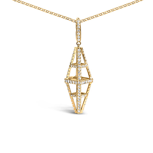 Collar con colgante de oro amarillo de 14K con doble pirámide geométrica y diamantes de 1,0 Cttw (color G-H, claridad SI1-SI2)