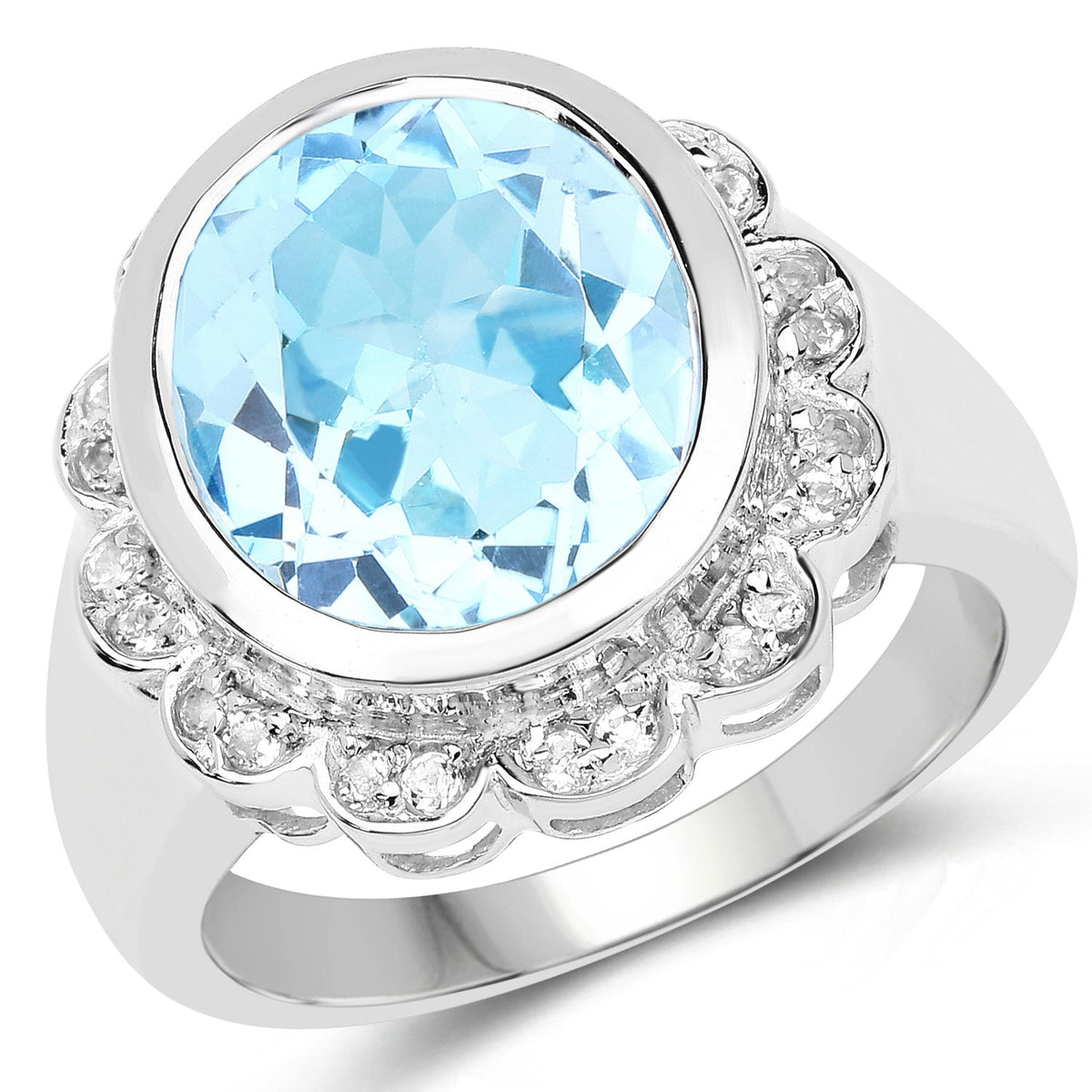 Anillo de plata de ley .925 con topacio azul genuino y topacio blanco de 5.39 quilates