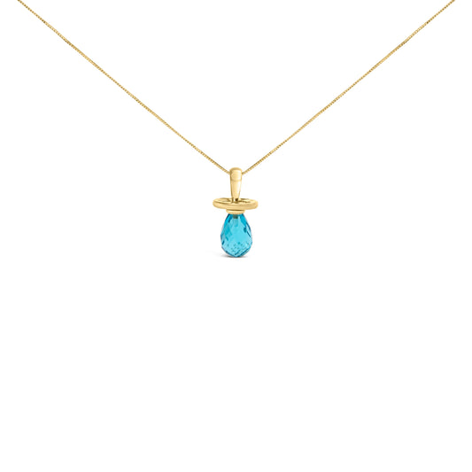 Collar con dije de chupete de cuarzo azul y oro amarillo de 14 quilates - 18 pulgadas