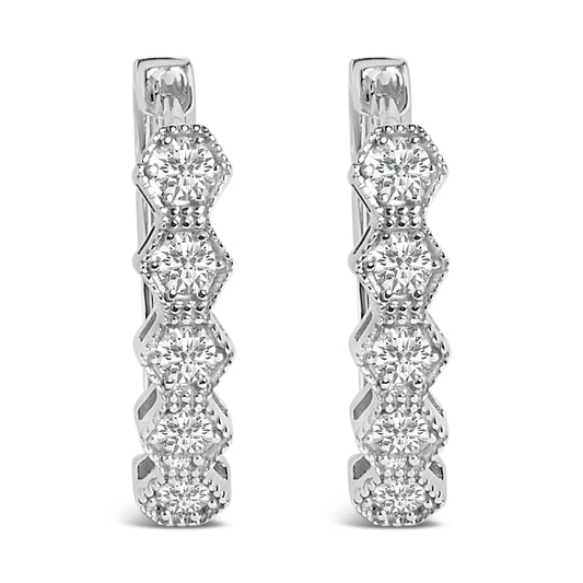 Pendientes de aro geométricos en zigzag de oro de 14 quilates con diamantes de 1/2 quilate (color G-H, SI1-SI2)