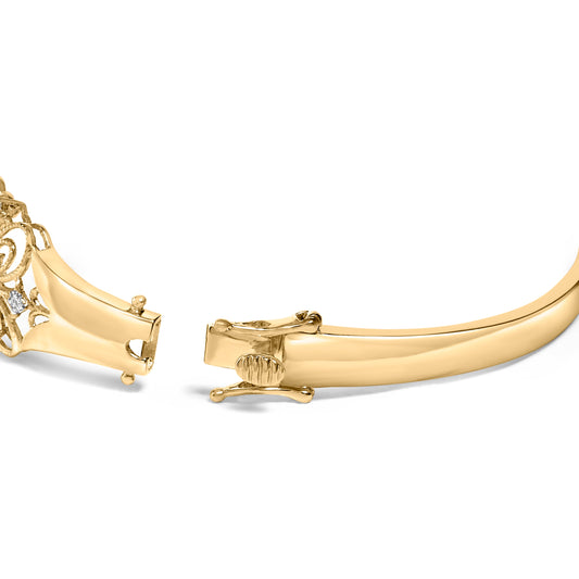 Pulsera de estilo vintage con diseño floral y diamantes de 1,00 Cttw en oro de 14K (color H-I, claridad SI1-SI2) - 7.75 pulgadas