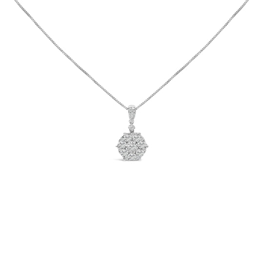 Collar con colgante en forma de racimo de oro blanco de 14K con diamantes de 1 1/5 Cttw (color F-G, claridad VS2-SI1) - 18 pulgadas