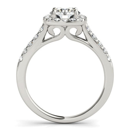 Anillo de compromiso con halo de diamantes en forma cuadrada en oro blanco de 14k (1 1/2 quilates en total)