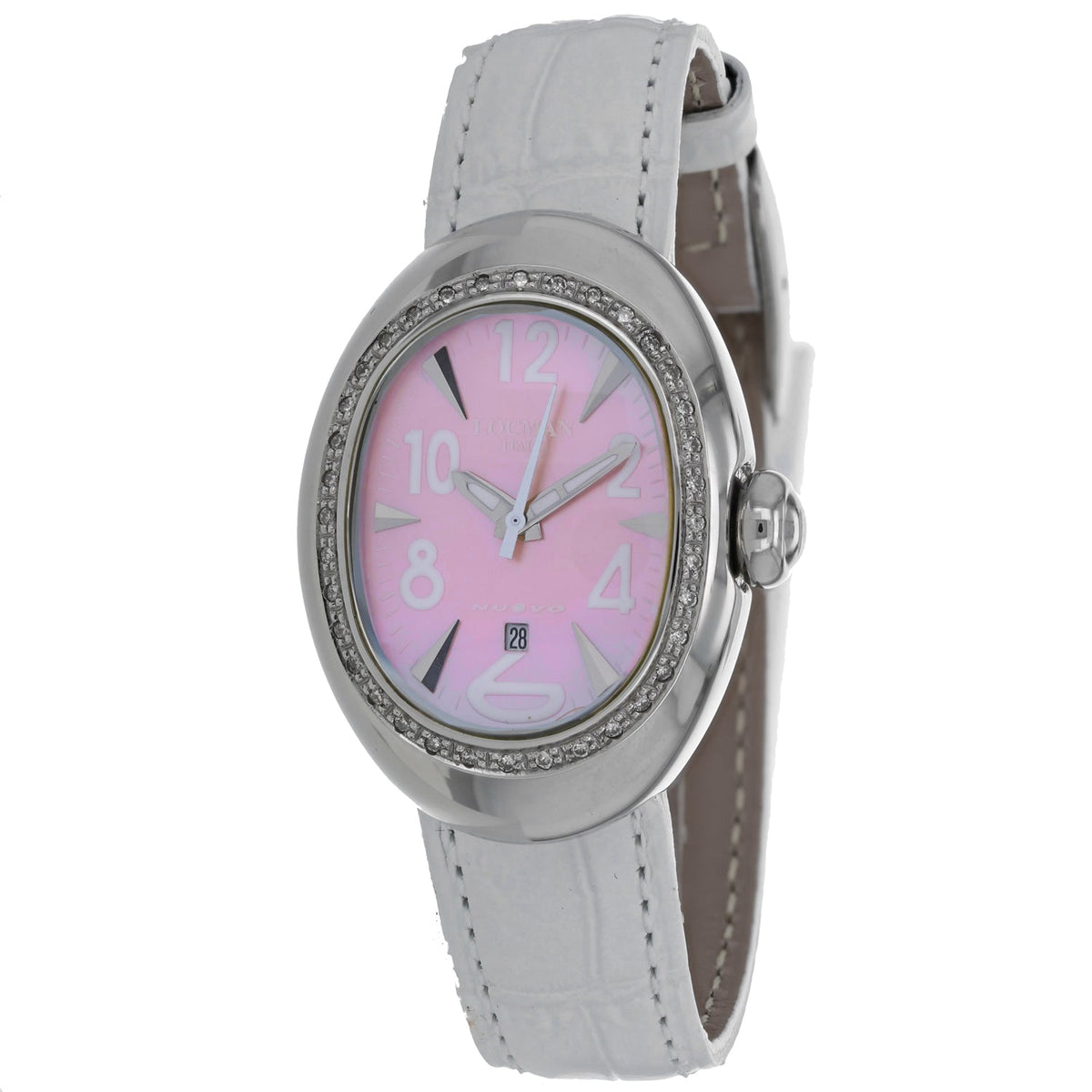 Locman Women's Diamond Nuovo Watch 40mm Mother of pearl Dial White Leather Strap
