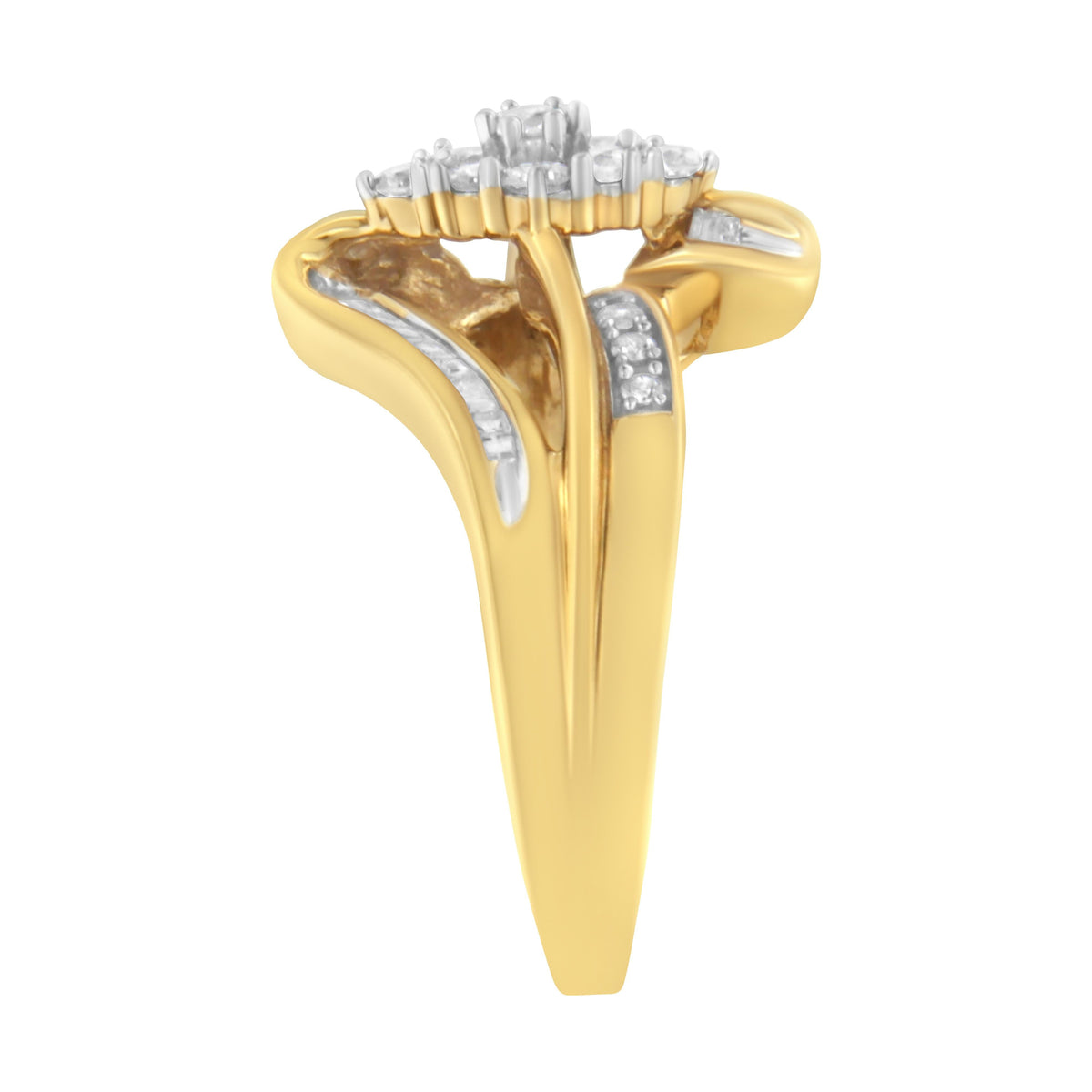 10K Yellow Gold 1/2 cttw Diamond Cluster Cocktail Ring (J-K Clarity, I1-I2 Color) - Size 7