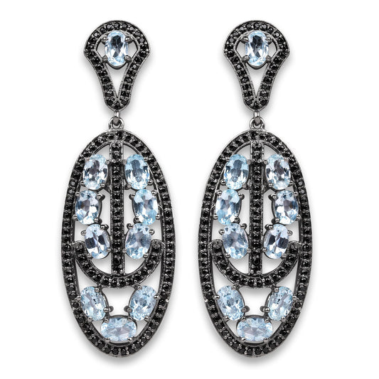 Pendientes de plata de ley .925 con topacio azul genuino de 13.80 quilates y espinela negra