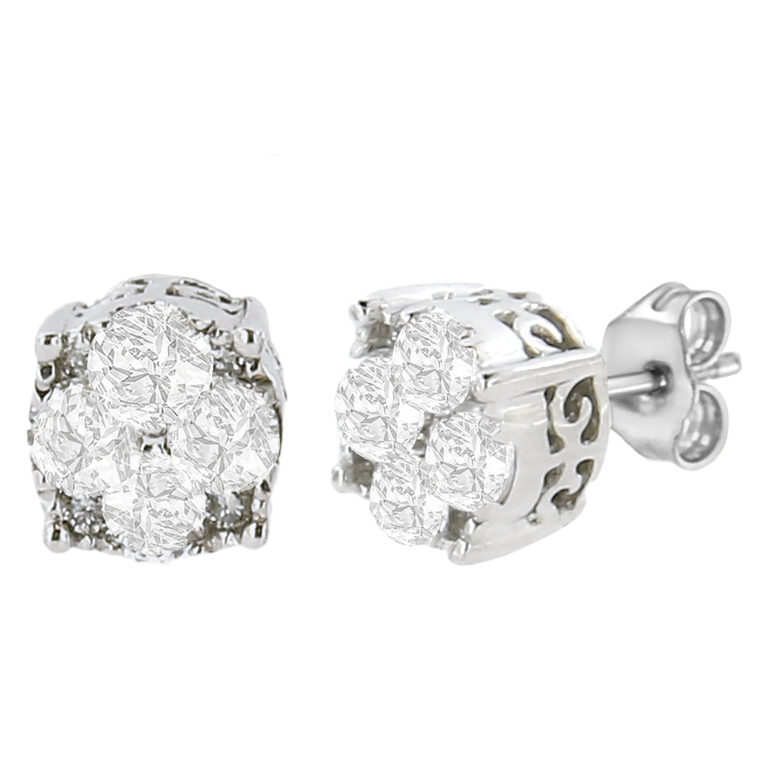Pendientes de tuerca de plata esterlina .925 con diamantes redondos en engaste de garra de 1/2 quilate (color I-J, claridad I2-I3)