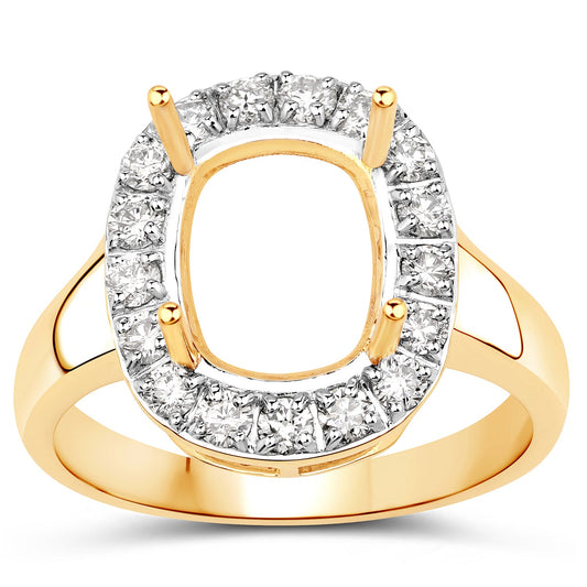 Anillo semi-engaste de oro amarillo de 14K con diamante blanco genuino de 0,51 quilates - soporta gema de talla cojín de 10x8 mm