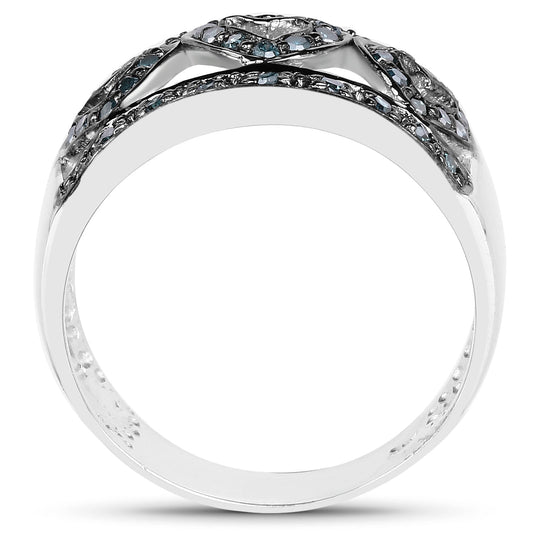 Anillo de plata de ley .925 con diamante azul auténtico de 0,32 quilates