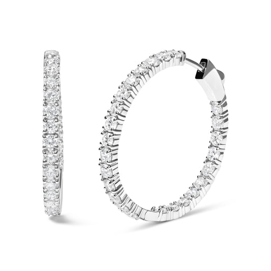 Pendientes de aro de oro blanco de 14K de 5.00 quilates con diamantes cultivados en laboratorio (color F-G, claridad VS1-VS2)