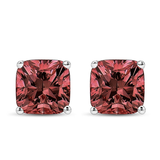 Pendientes solitarios clásicos de oro blanco de 14K de 1 1/2 quilates con diamantes cultivados en laboratorio de corte cushion rosa y engaste de 4 puntas (Color rosa, Claridad VS1-VS2)