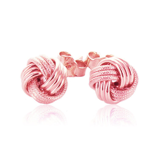 14k Rose Gold Love Knot with Ridge Texture Earrings - view 2