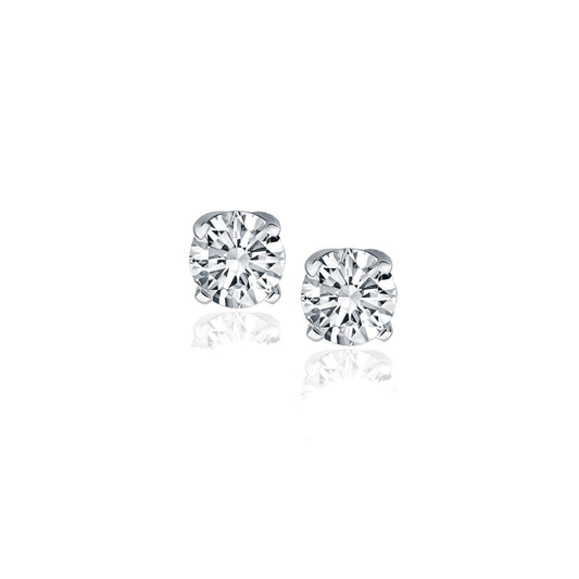 Pendientes de botón de oro blanco de 14k con diamante de cuatro puntas (1/2 quilate total)