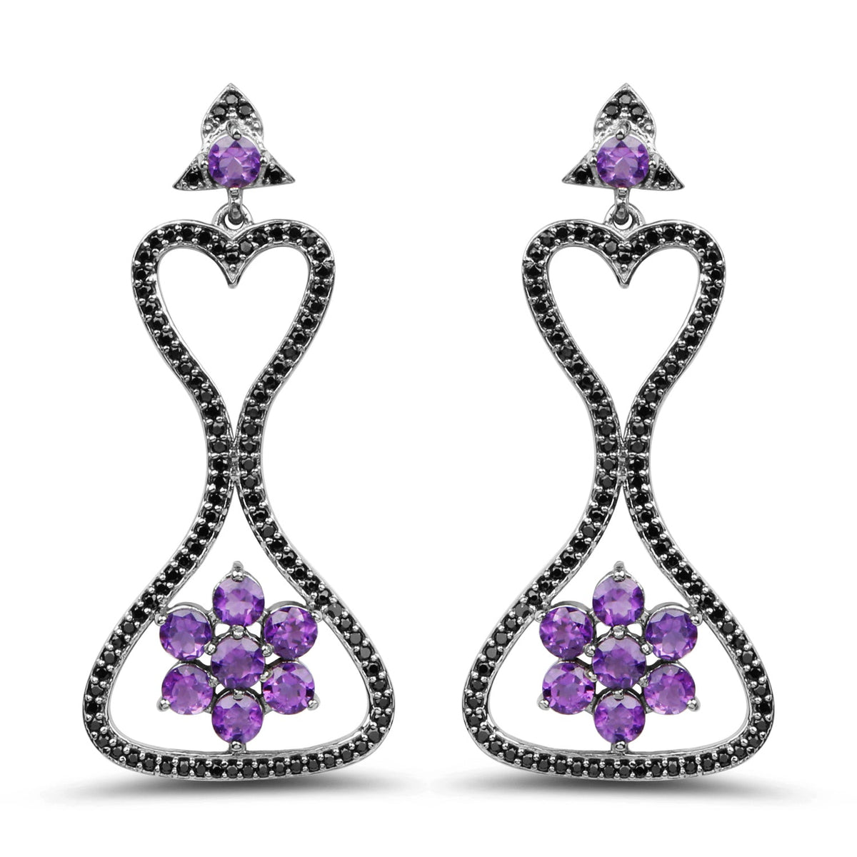 Pendientes de Plata Esterlina .925 con Amatista Genuina y Espinela Negra de 6.31 Quilates