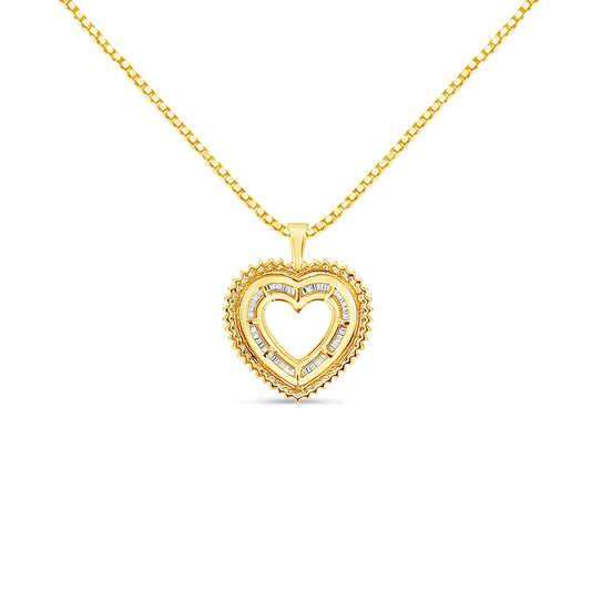 14K Yellow Gold Plated .925 Sterling Silver 1.0 Cttw Round and Baguette-Cut Diamond Composite Hearth 18" Pendant Necklace (I-J Color, I1-I2 Clarity)
