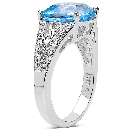 Anillo de plata de ley con topacio azul auténtico de 5,05 quilates y detalles de diamante auténtico de 0,05 qt.p.t.
