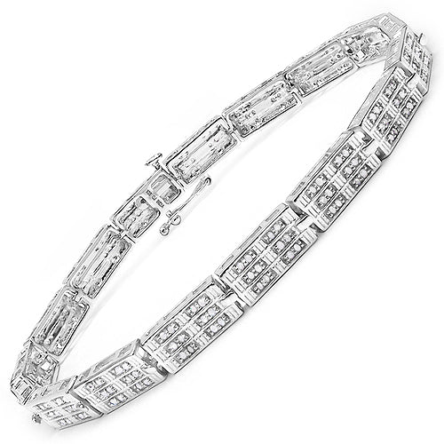 Pulsera de plata de ley .925 bañada en oro blanco de 14 quilates con diamantes blancos genuinos de 1.16 quilates