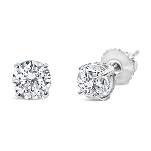 Pendientes solitario clásicos de oro blanco de 14 quilates con diamantes blancos cultivados en laboratorio de talla brillante redonda de 1,0 quilates (color F-G, claridad VS1-VS2)