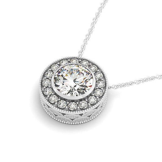 Halo de diamantes con bisel central en oro blanco de 14k (5/8 cttw)