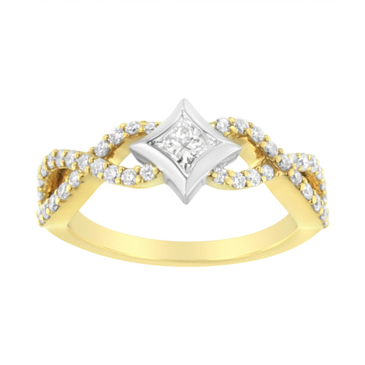 Anillo de oro de 10K bicolor con diamante de 5/8 Cttw en forma de cometa y vástago trenzado (color H-I, claridad SI2-I1)