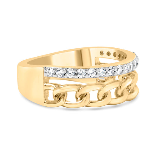 Anillo de oro amarillo de 10K con banda de eslabones cubanos de diamante de 1/5 Cttw (color I-J, claridad I2-I3) - Talla 7