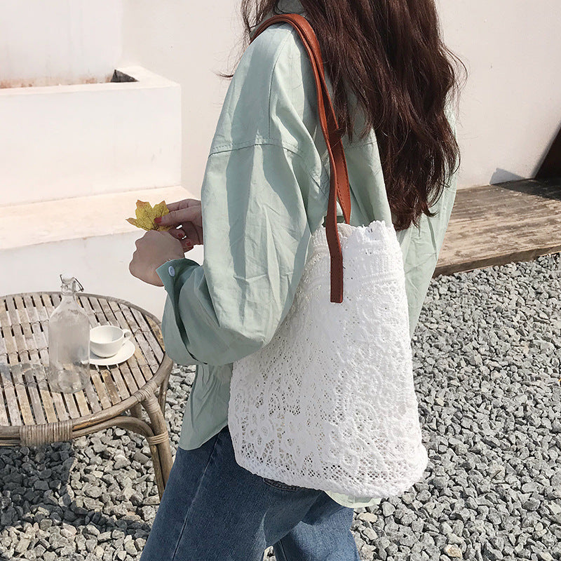 Bucket Shoulder Bag for Women | Lace Summer Korean Lace Elegant Women Tote & Shopping Female Bags (Lady Handbag & Female Beach Bag) Luxegan