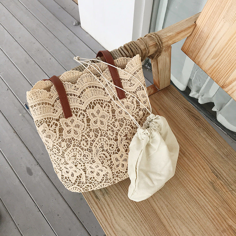 Bucket Shoulder Bag for Women | Lace Summer Korean Lace Elegant Women Tote & Shopping Female Bags (Lady Handbag & Female Beach Bag) Luxegan