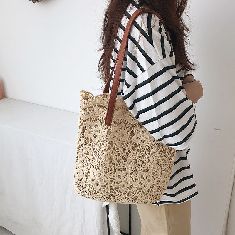 Bucket Shoulder Bag for Women | Lace Summer Korean Lace Elegant Women Tote & Shopping Female Bags (Lady Handbag & Female Beach Bag) Luxegan