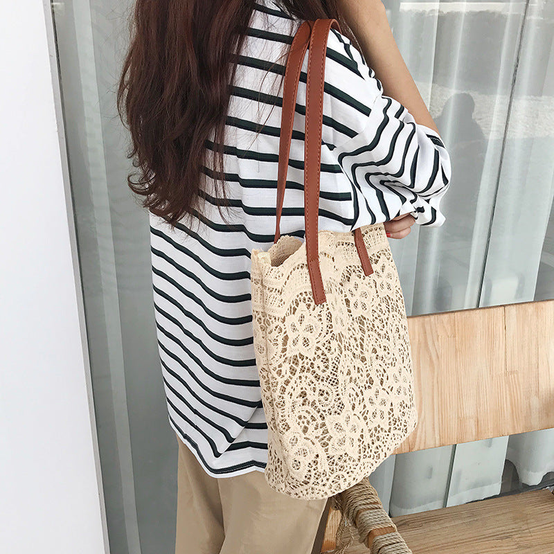 Bucket Shoulder Bag for Women | Lace Summer Korean Lace Elegant Women Tote & Shopping Female Bags (Lady Handbag & Female Beach Bag) Luxegan