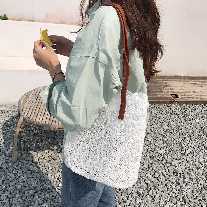 Bucket Shoulder Bag for Women | Lace Summer Korean Lace Elegant Women Tote & Shopping Female Bags (Lady Handbag & Female Beach Bag) Luxegan