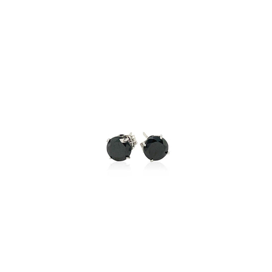 14k White Gold Stud Earrings with Black 5mm Faceted Cubic Zirconia - view 2