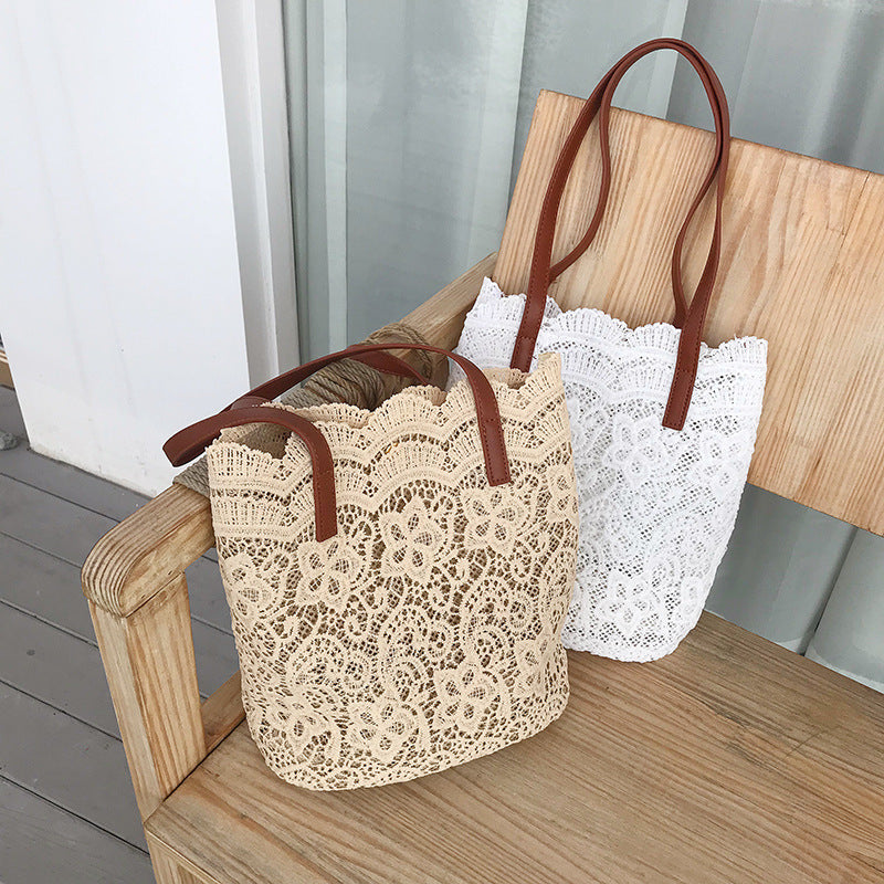 Bucket Shoulder Bag for Women | Lace Summer Korean Lace Elegant Women Tote & Shopping Female Bags (Lady Handbag & Female Beach Bag) Luxegan