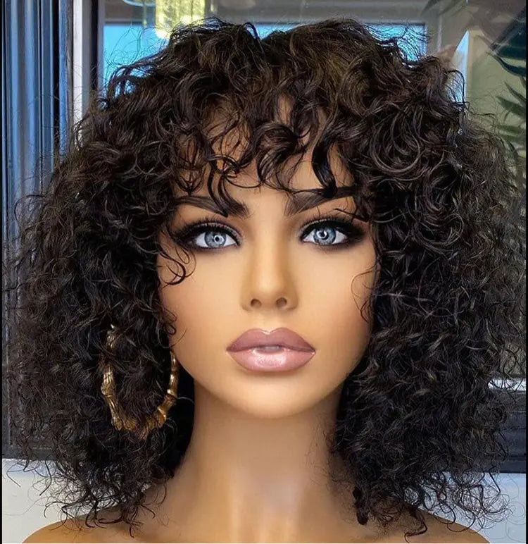 10A Water Wave Bob Wig with Bangs | Peruvian Human Hair | Breathable & Natural | Easy Wear