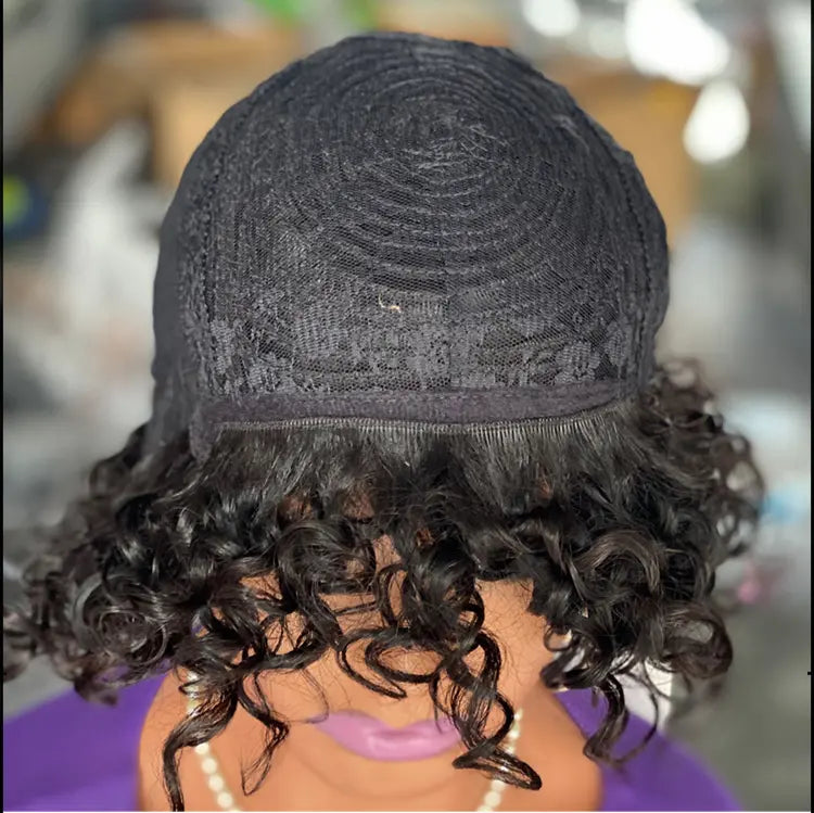 10A Water Wave Bob Wig with Bangs | Peruvian Human Hair | Breathable & Natural | Easy Wear