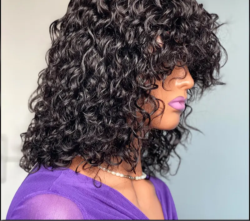 10A Water Wave Bob Wig with Bangs | Peruvian Human Hair | Breathable & Natural | Easy Wear