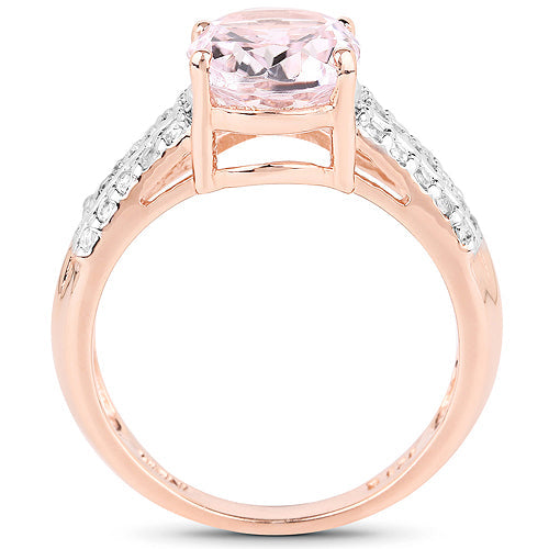 Anillo de plata de ley 925 chapado en oro rosa de 14 quilates con kunzita ovalada genuina de 3,27 quilates y circonita blanca