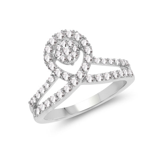 Anillo de oro blanco de 14K con diamante blanco genuino de 0,54 quilates (color G-H, claridad SI1-SI2)