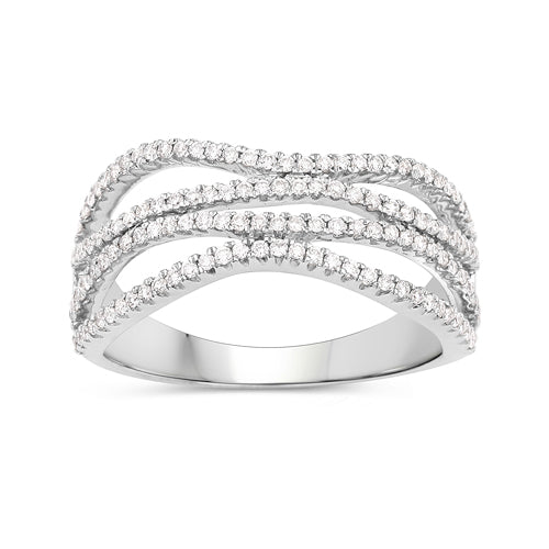 Anillo de oro blanco de 14 quilates con diamante blanco auténtico de 0,46 quilates (color F-G, claridad SI)