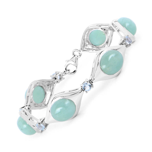 Pulsera de Plata de Primera Ley .925 con Aguamarina Genuina de 39.72 Quilates