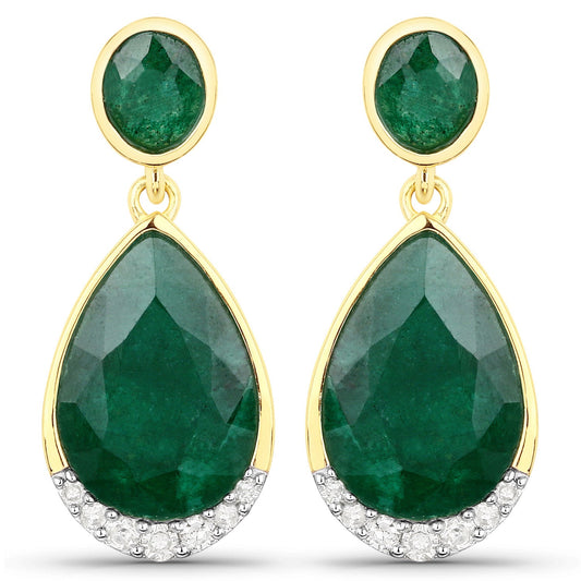 6.10 Carat Dyed Emerald and White Diamond .925 Sterling Silver Earrings - view 2