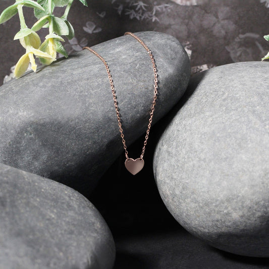 Collar Mini Corazón Pulido Oro Rosa 14k