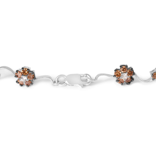 Pulsera de eslabones tipo estación y racimo floral de oro blanco de 10K con diamantes blancos y champaña de 4.0 TCW (color H-I, claridad SI2-I1) - 7 pulgadas