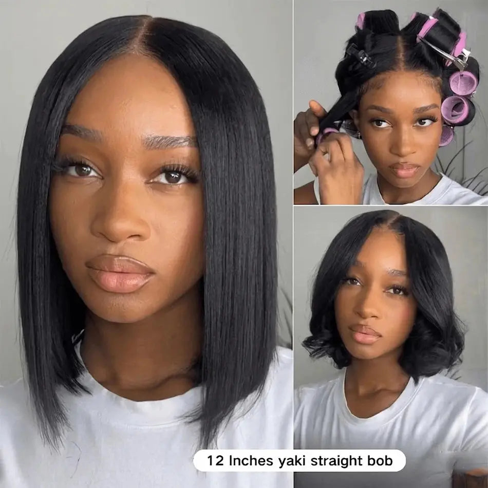 13x4 Glueless Kinky Straight Bob Wig | Ready-to-Wear | Brazilian Remy Hair | 100% Human Hair