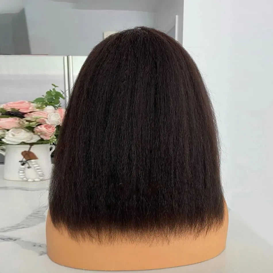 13x4 Glueless Kinky Straight Bob Wig | Ready-to-Wear | Brazilian Remy Hair | 100% Human Hair