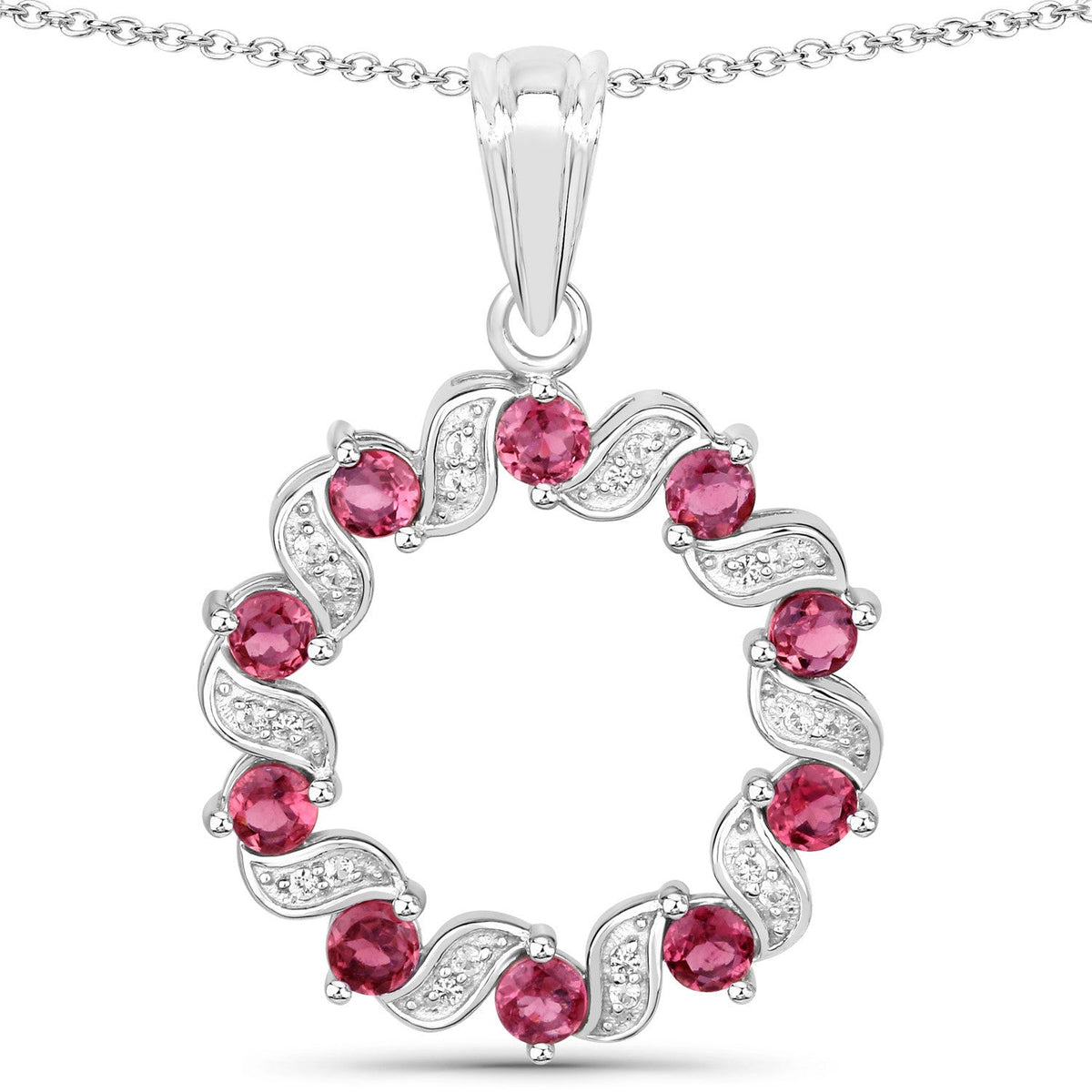 1.30 Carat Genuine Pink Tourmaline and White Topaz .925 Sterling Silver Pendant