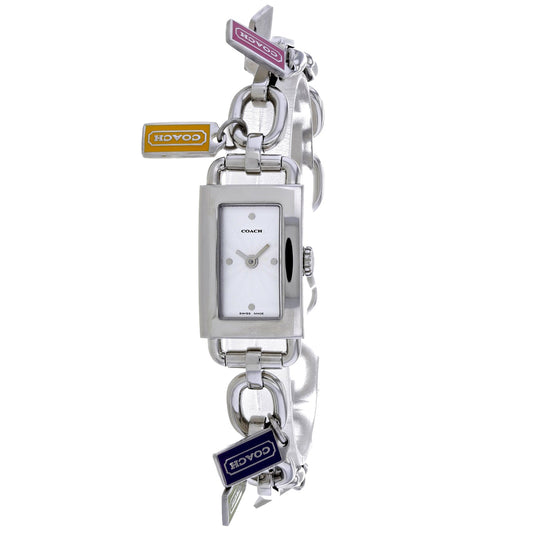 Coach para mujer de acero inoxidable plateado con esfera blanca