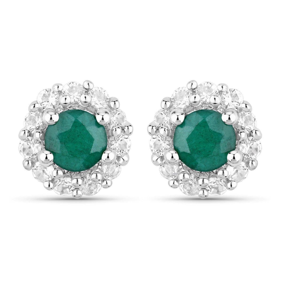 Conjunto de joyas de plata de ley .925 con esmeralda teñida y topacio blanco de 1,81 quilates